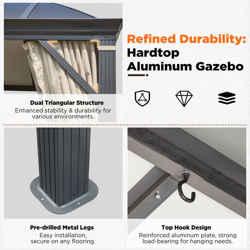 Waterproof Aluminum Gazebo w/ Double Roof & Netting - Patio, Garden Pergola