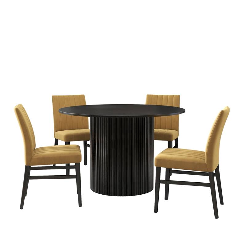 Roundhill Furniture Henriet 5-Piece Round Pedestal Dining Set