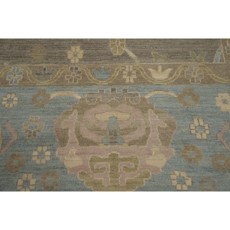 Hand Knotted Oriental 100% Wool Carpet Transitional All-Over Greys & Charcoal Oushak Area Rug - 9' 11'' X 7' 10''