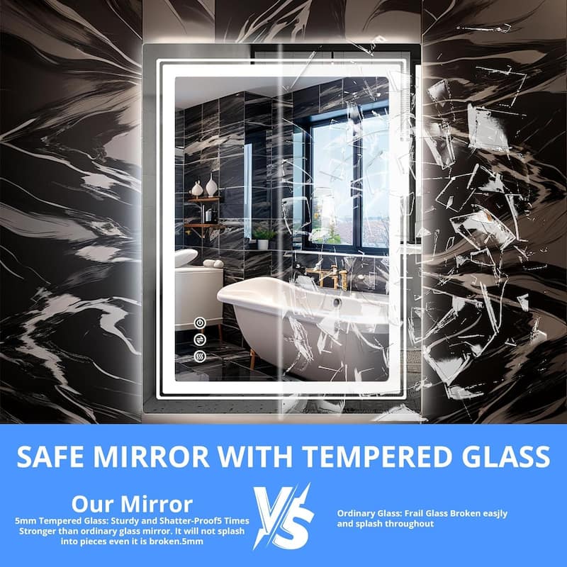 Led Mirror 36"x28" for Bathroom with Built in Lights, Lighted Wall Mirrors with Anti-Fog, Memory, Dimmable, 3 Colors - 28x36