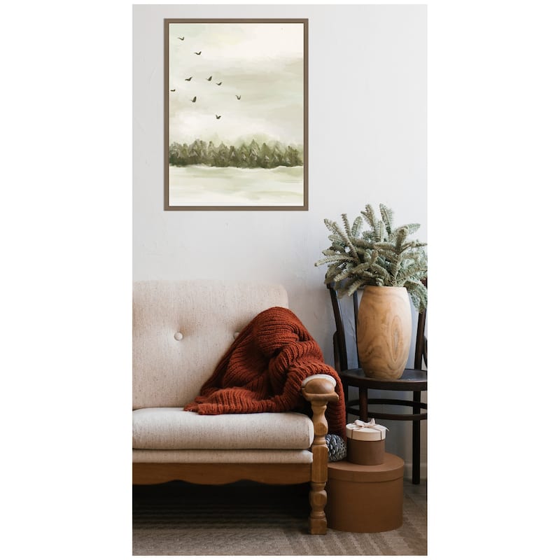 Kate and Laurel Sylvie Framed Canvas Winter Landscape 1 Vertical by Annie Quigley