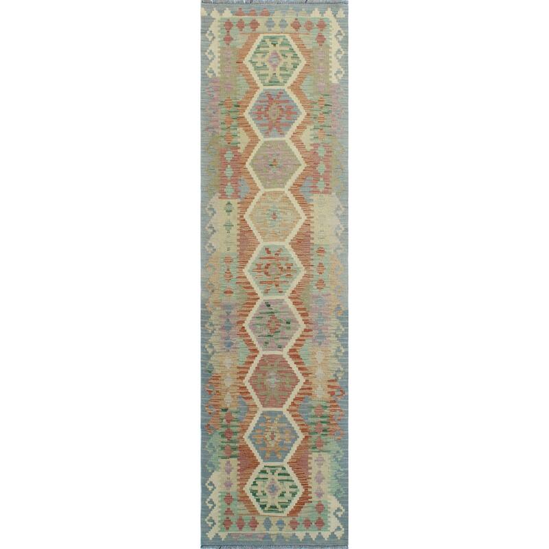 Sun Faded Flatweave Makbule Rust/Grey Runner - 2'8" x 9'11"