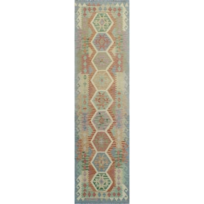 Sun Faded Flatweave Makbule Rust/Grey Runner - 2'8" x 9'11"