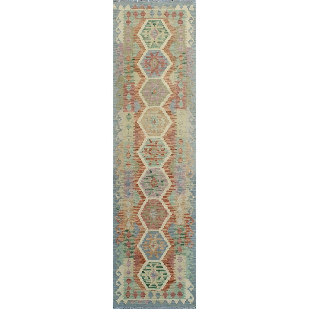 Sun Faded Flatweave Makbule Rust/Grey Runner - 2'8" x 9'11"