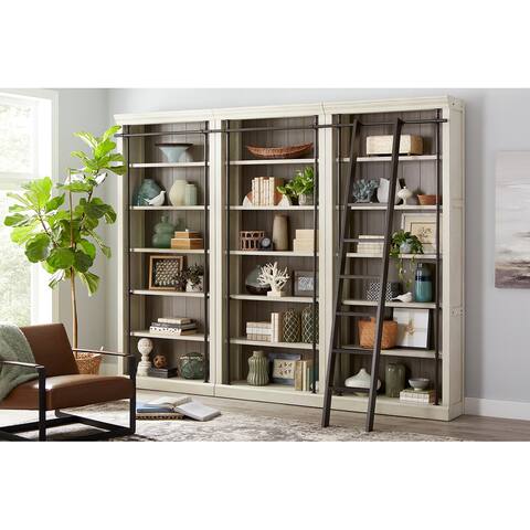 Fully Assembled 8' Tall Bookcase, Storage Organizer, Display Shelf Unit for Office, Living Room, Aged Chateau White