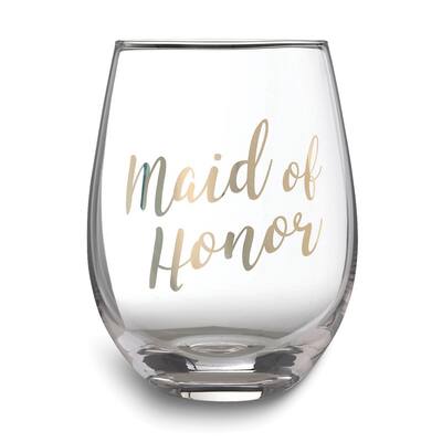 Curata Lillian Rose Gold-Tone Maid of Honor Stemless Wine Glass