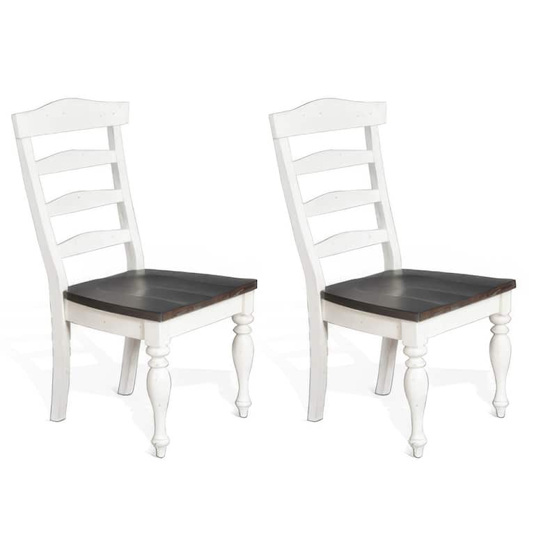 Orso Set of 2 Dining Chairs, Ladderback Design, White and Dark Brown Mindi Wood