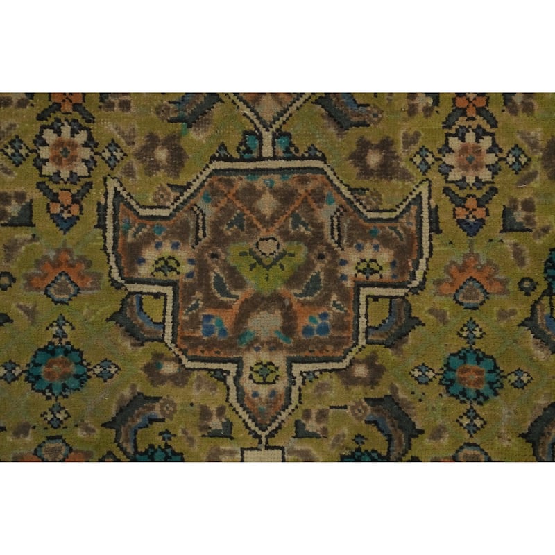 Hand Knotted Oriental 100% Wool Carpet Traditional Medallion Green Tabriz Area Rug - 9' 11'' X 6' 7''
