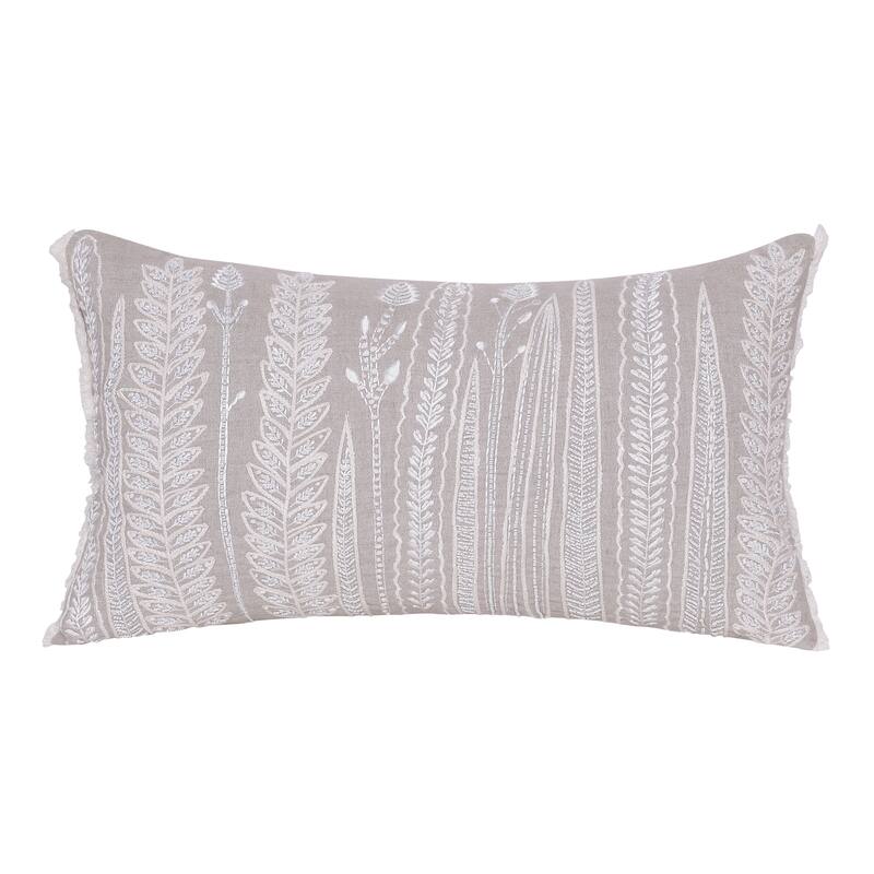 Sevita Hand-Woven Natural/Cream Floral Linen Throw Pillow, 16" x 24"