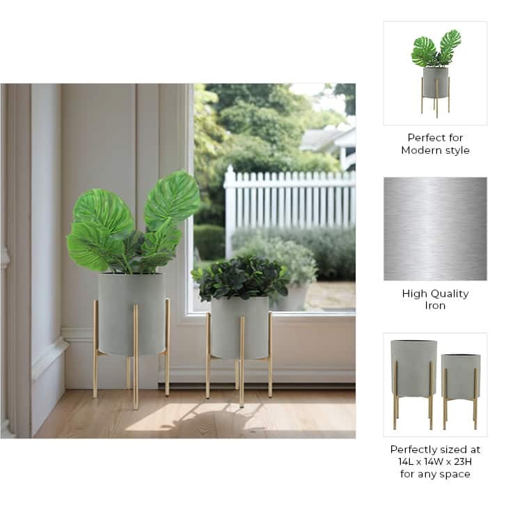 Modern Metal Round Planters on Stand - Set of 2