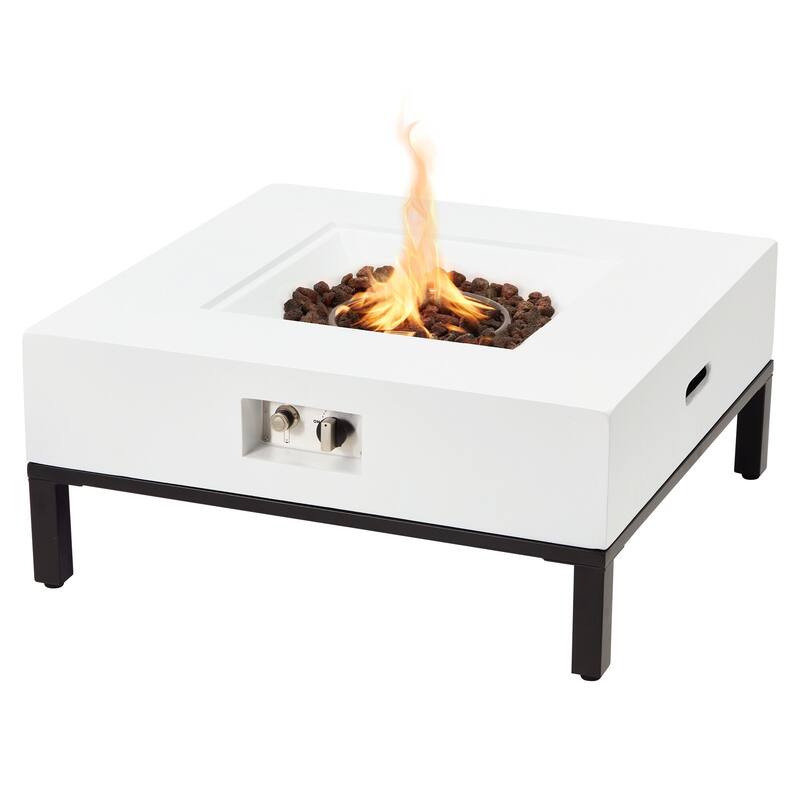 AVAWING 32" Square Concrete Fire Pit Table with Shelves