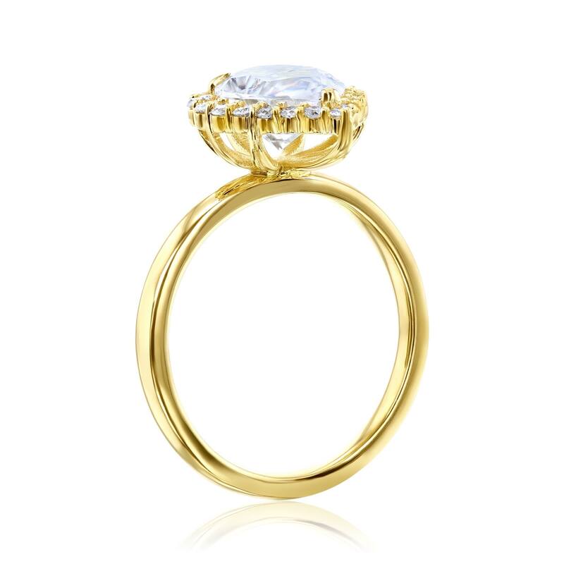 Kobelli August Collection 2.4 Carat Moissanite & Lab Grown Diamond 14k Solid Gold Pear Rococo Halo Plain Band Phoebe Ring