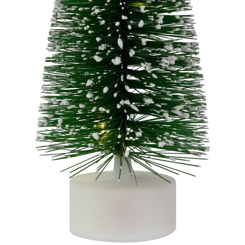 Set of 2 LED Green Mini Bottle Brush Pine Christmas Village Trees