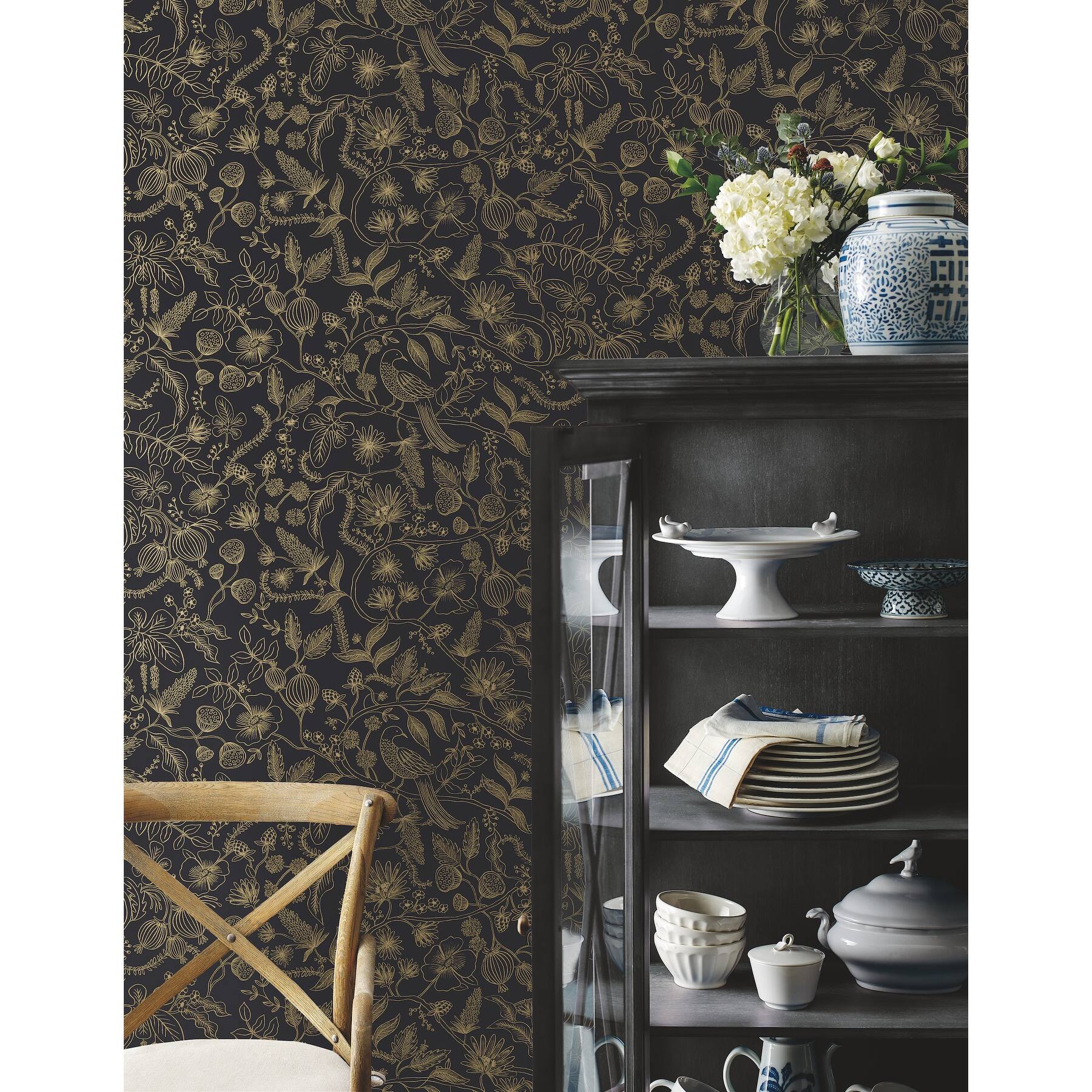Rifle Paper Co.Aviary Black and Gold Peel and Stick Wallpaper On Sale Bed Bath & Beyond