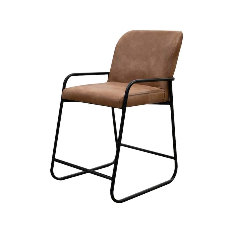Suze Counter Height Chair, Arched Back, Black, Cognac Brown Faux Leather