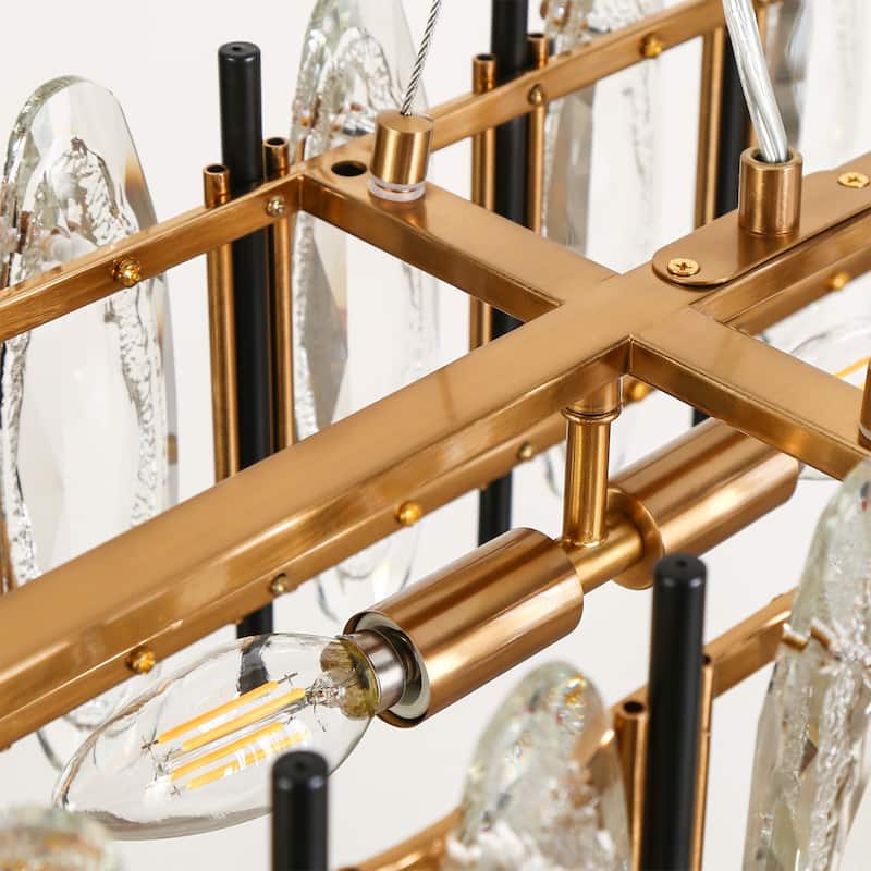 Modern 5-Light 41" W Crystal Linear Chandelier Black Gold Kitchen Island Lights - W 40.7" x H 7" x D 10"