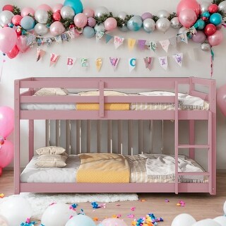 Modern Twin over Twin Floor Bunk Bed With Low Height Design For Kids