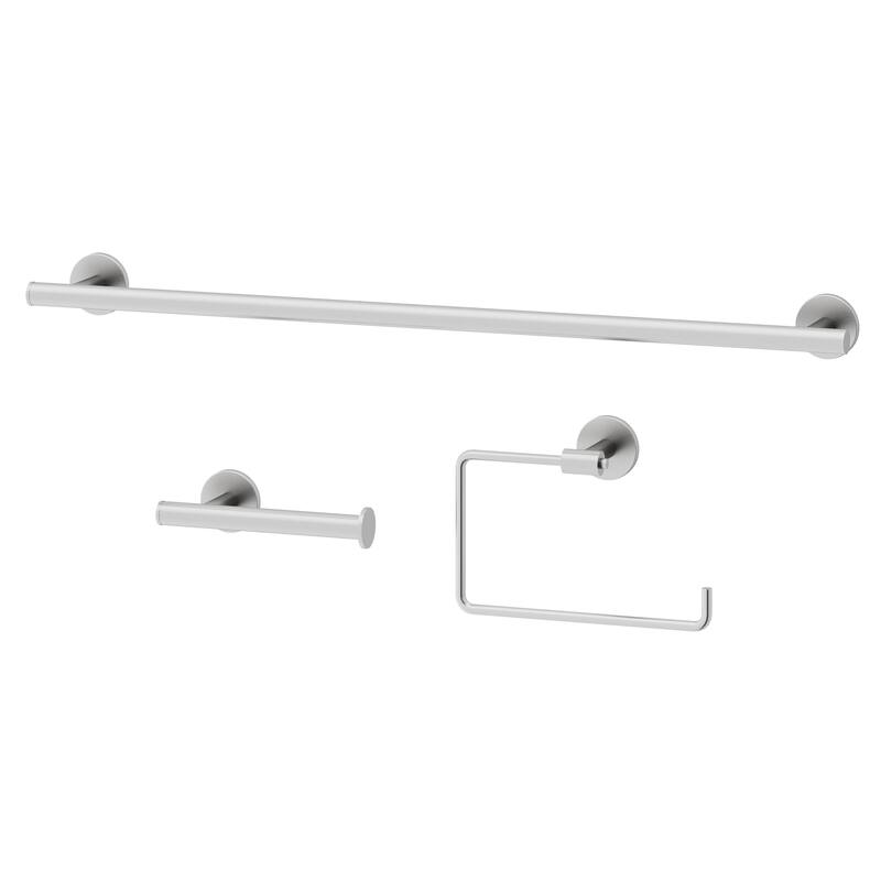 VIGO Elan 3-Piece Bathroom Hardware Accessory Set with 24 in. Towel Bar, Toilet Paper Holder, Hand Towel Holder - Brushed Nickel
