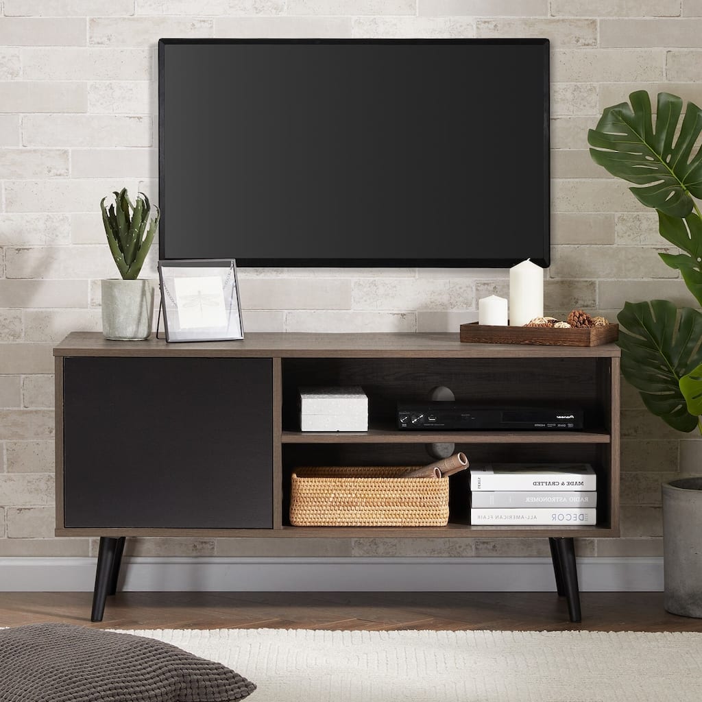 WAMPAT Mid Century Modern TV Stand for 55 inch Flact Screen, Wood TV Cabinet Media Console with Storage