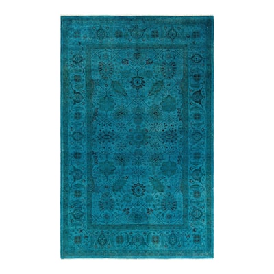 Fine Vibrance, One-of-a-Kind Hand-Knotted Area Rug - Blue, 4' 8" x 7' 3" - 4' 8" x 7' 3"