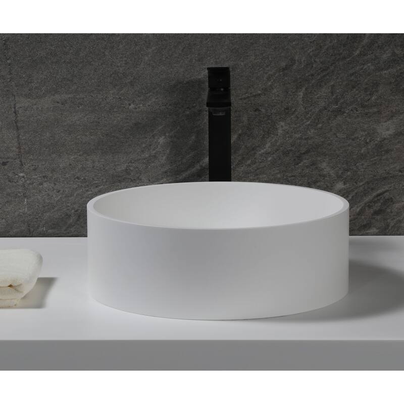 15" Round White Matte Solid Surface Resin Sink