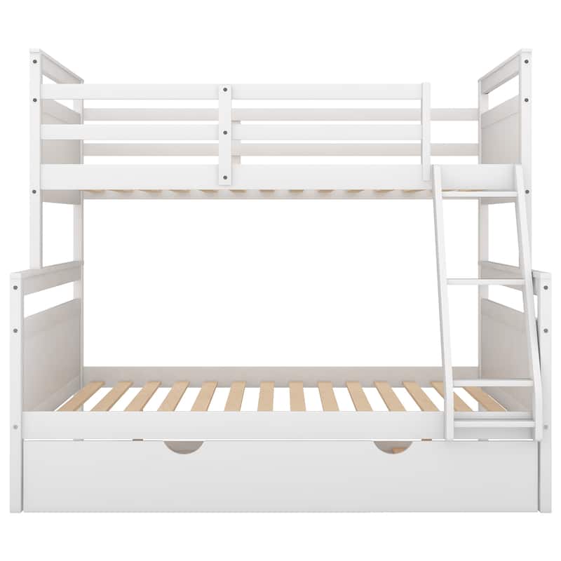 Twin over Full Bunk Bed with Ladder, Twin Size Trundle, Safety Guardrail,