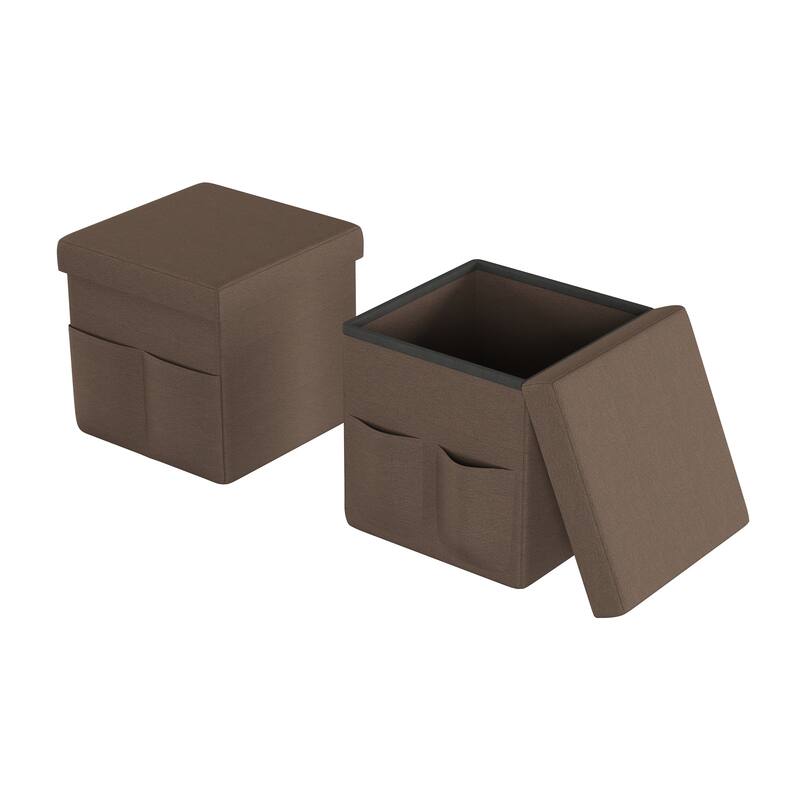 Lavish Home 15 Inch Tuffted Folding Foot Rest Storage Ottoman, Set of 2 - Brown