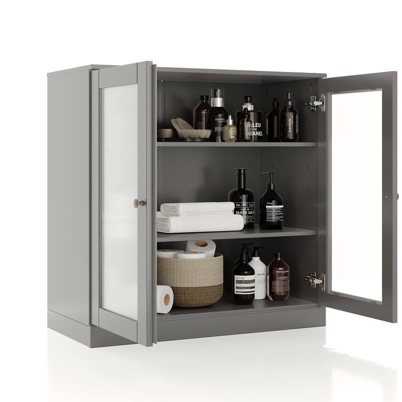 Palace Imports 100% Solid Wood 32" Bathroom Cabinet with Frosted Glass Doors and Adjustable Shelves