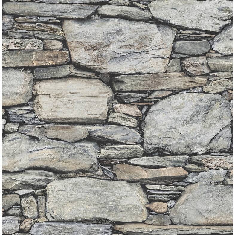 Brewster Cobble Light Grey Stone Wall Wallpaper - 20.5in x 396in x 0.025in