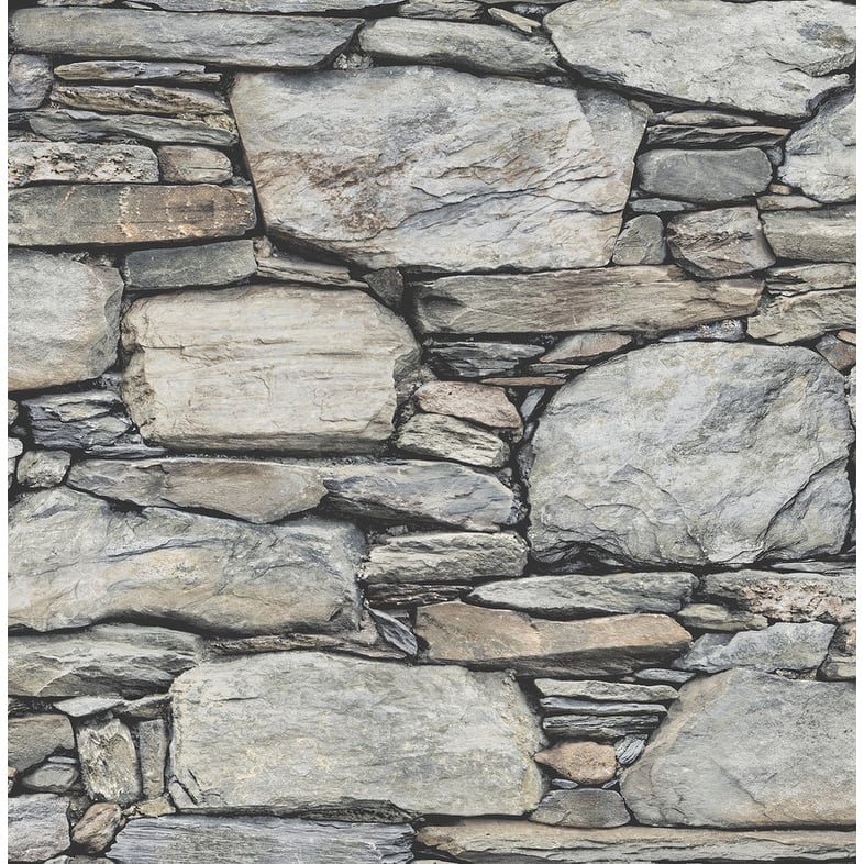 Brewster Cobble Light Grey Stone Wall Wallpaper - 20.5in x 396in x 0.025in