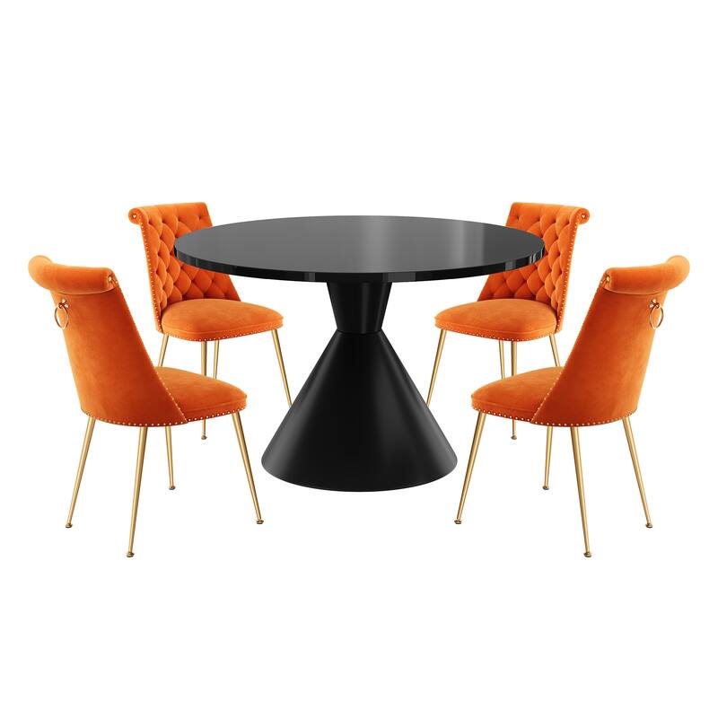 Clihome 5-Piece Black Large Table With Velvet Chair Dining Set