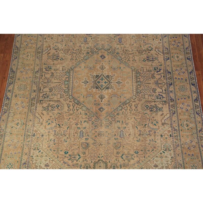 Geometric Pink Tabriz Persian Area Rug Oriental Handmade Wool Carpet - 8'0"x 10'9"