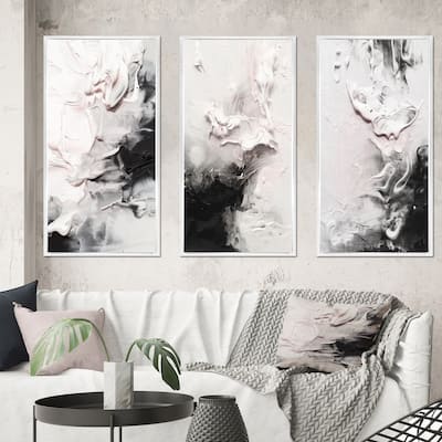 Designart "White Twist Watercolor IV" Abstract Painting Framed Wall Art Set Of 3 Frame Canvas Set For Living Room Decor