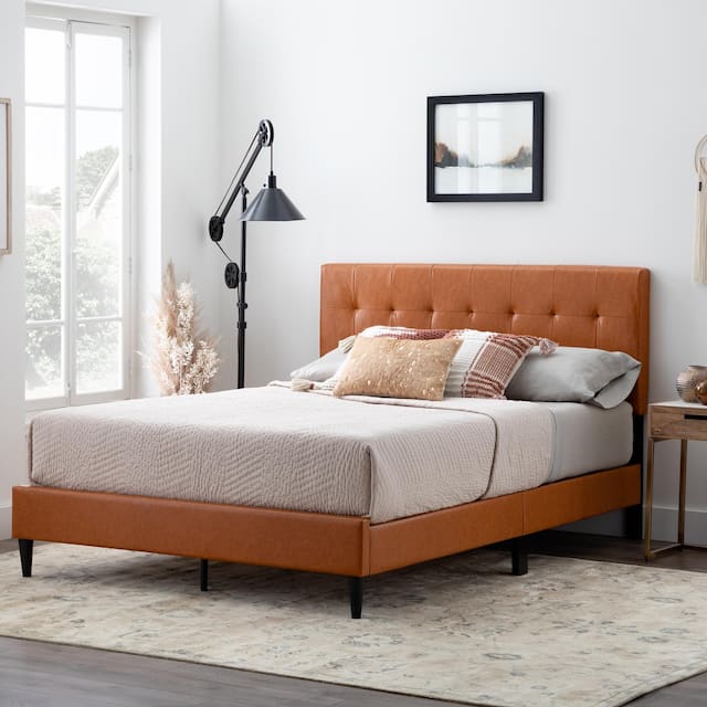 Brookside Tara Square Tufted Upholstered Platform Bed - Camel Faux Leather - Twin XL