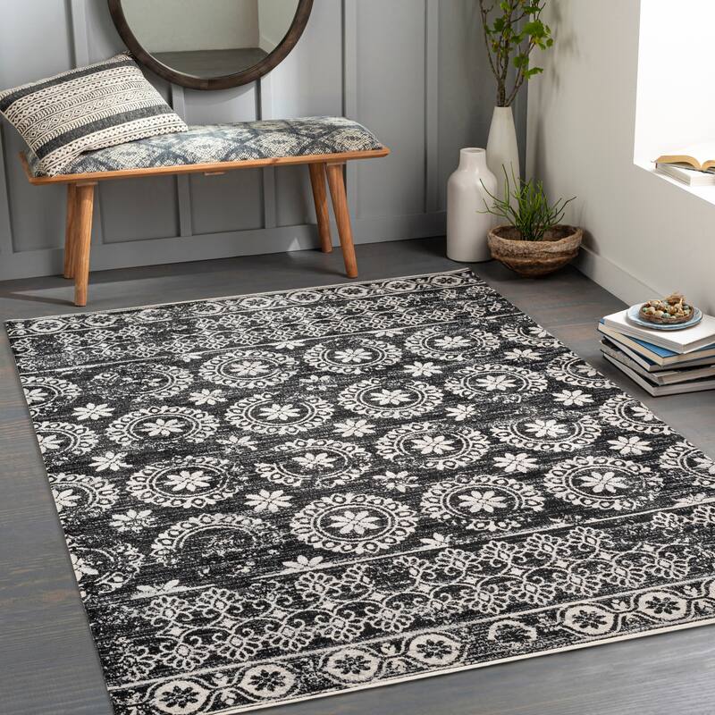 Livabliss Maxen Transitional Machine Washable Area Rug - Black - 6' 7" x 9'