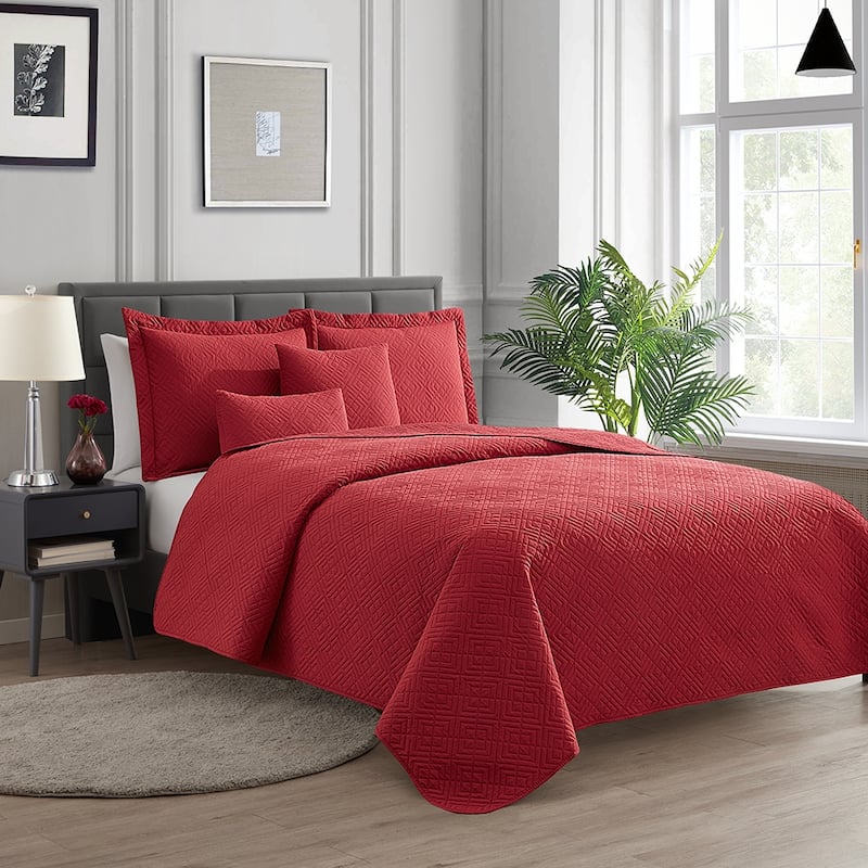 Clara Clark Bedspread Quilt Set - Embossed Pinsonic Lightweight Coverlet Set