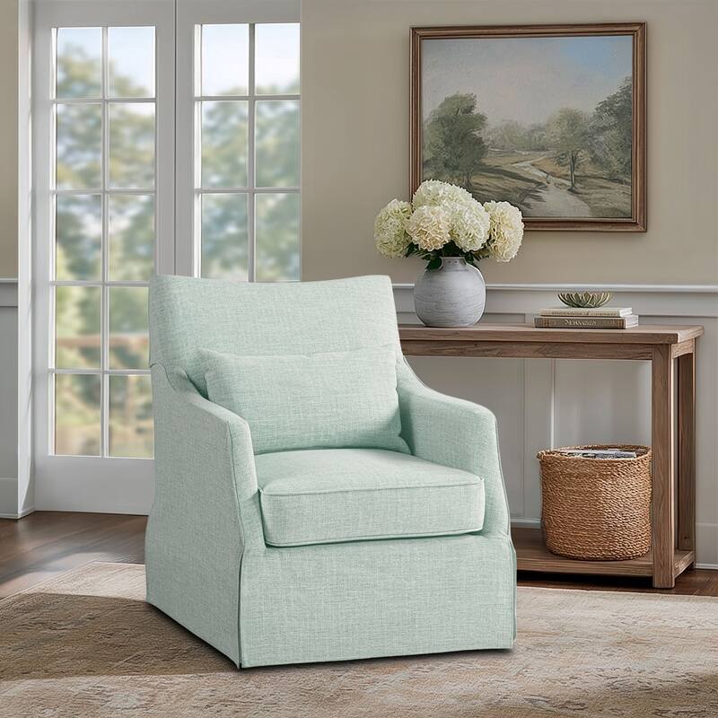 Martha Stewart London Upholstered Skirted Swivel Armchair with Lumbar Pillow