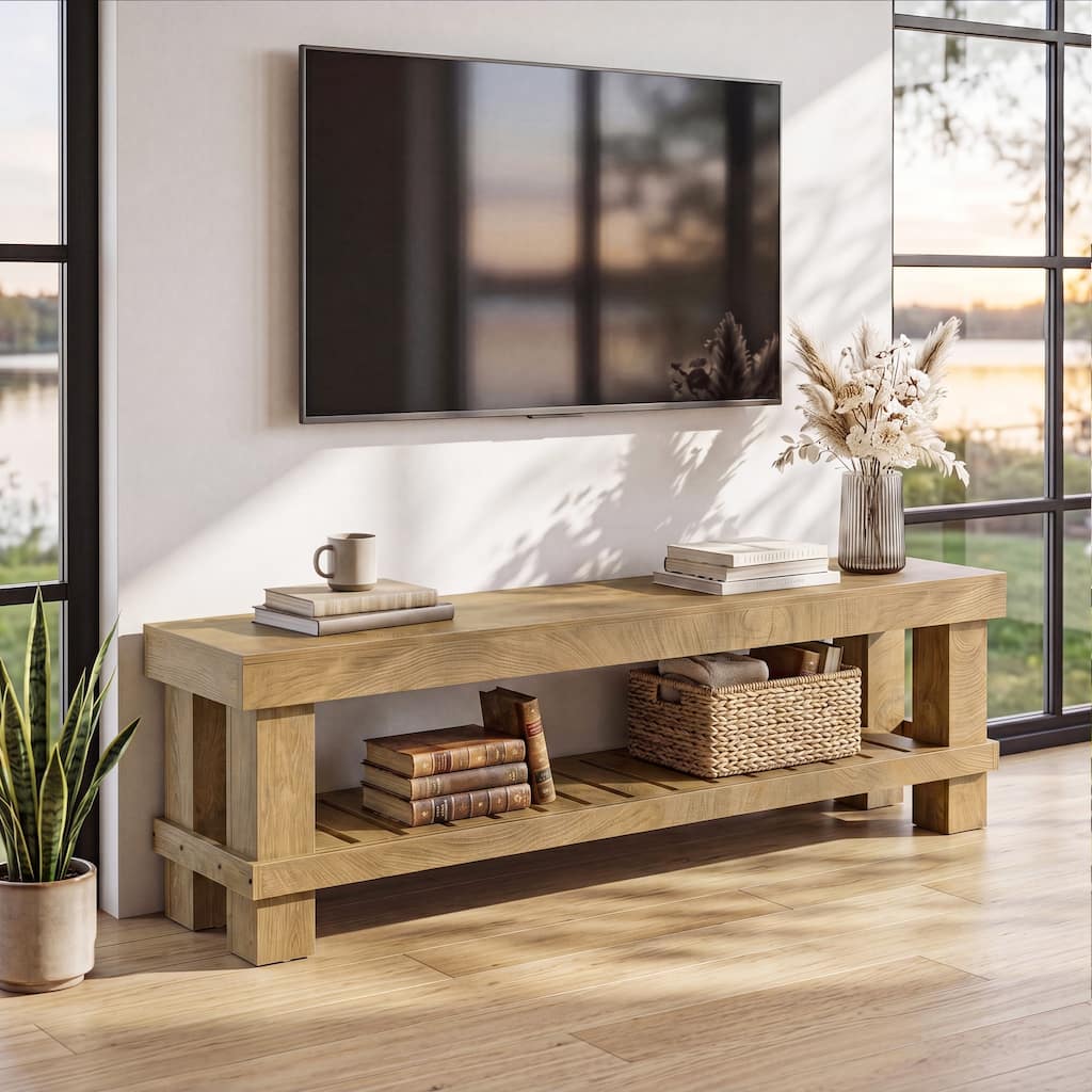 63-Inch TV Stand with Open Storage Shelf, Low Profile TV Console for TVs up to 70 Inch, Media Entertainment Center Console Table
