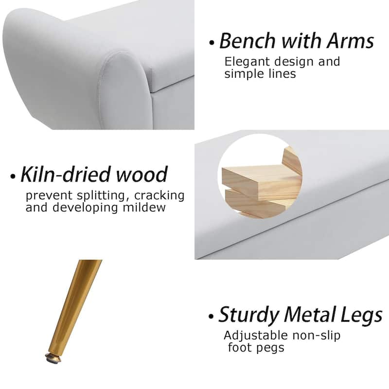 Upholstered 56"W Flip Top Storage Bench with arms
