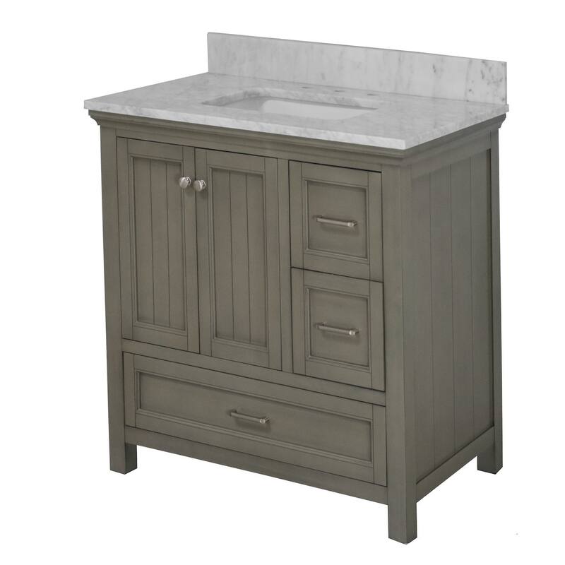 KitchenBathCollection Paige 36" Bathroom Vanity with Carrara Marble Top