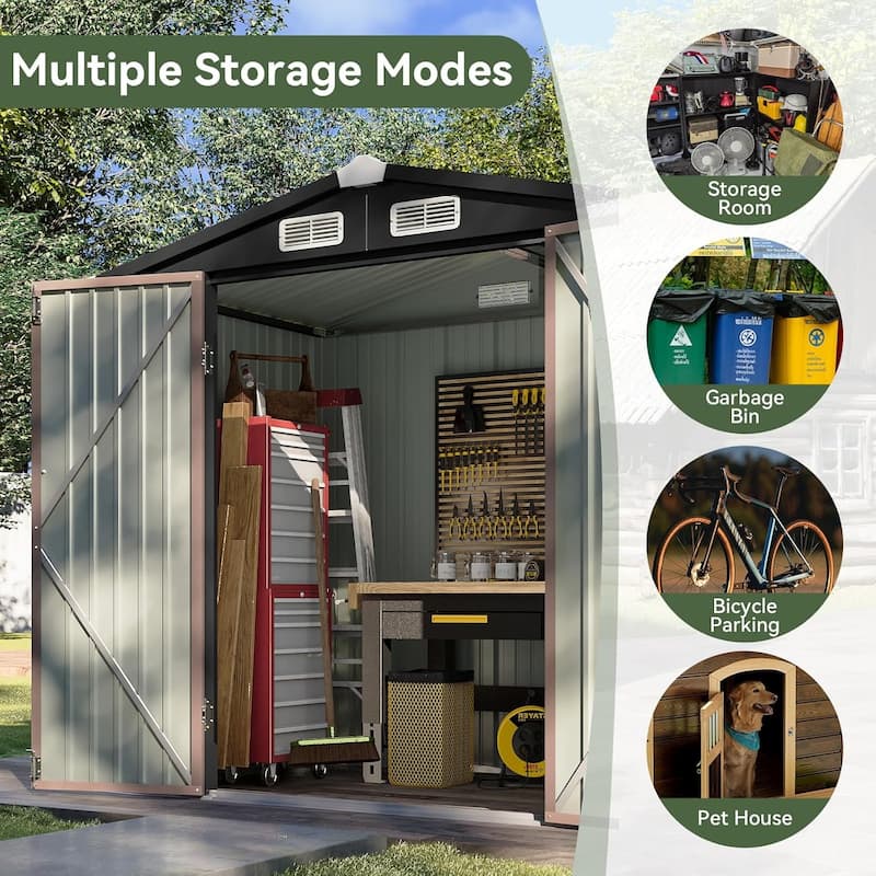 Outdoor Storage Shed with Lockable Doors and Air Vents for Garden