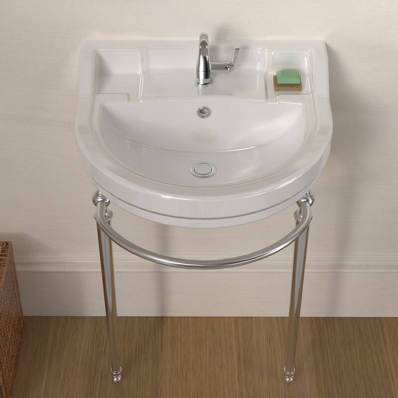Whitehaus Console Sink With Semi-Circular Bowl, Metal Leg Supports and Front Towel Bar.