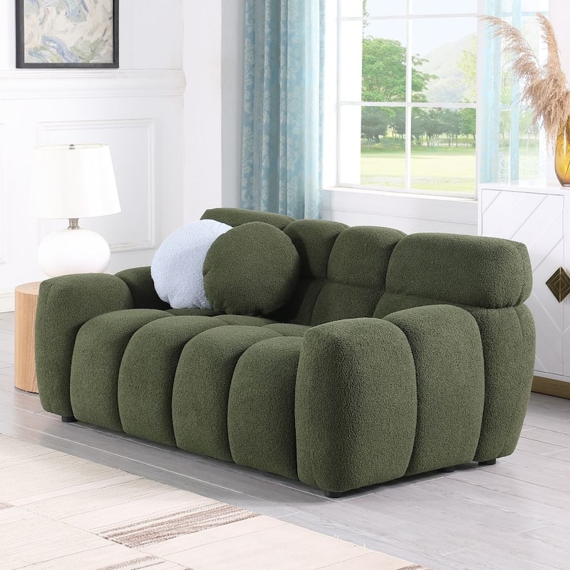3 Seat Boucle Sofa with Two Pillows