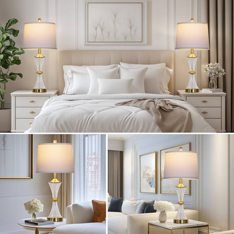 25.5" Gold Brass-Accent Table Lamp with USB-C Charging, Glass Lamp Fixture(Set of 2) - 12'' x 12'' x 25.5''