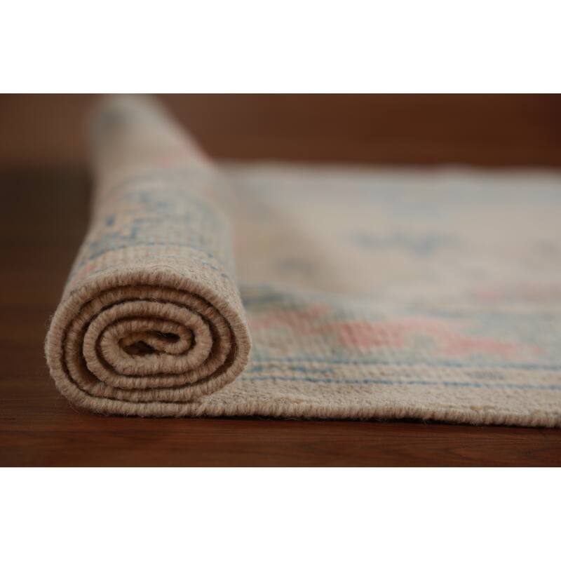 Hand Knotted Oriental 100% Wool Carpet Transitional Floral Beige & Ivories Oushak Runner Rug - 13' 2'' X 3' 2''
