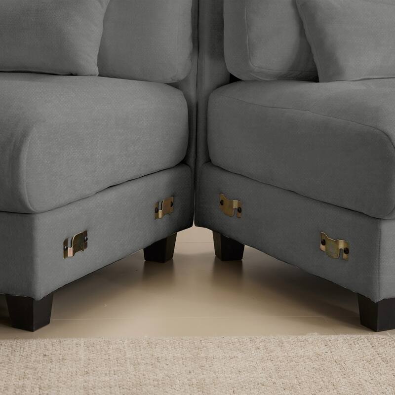 93" Modern Adjustable Backrest Sectional Sofa Set with Throw Pillows