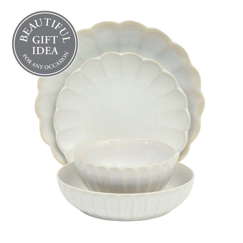 Gibson Elite Malibu Shore 16 Piece Scallop Stoneware Reactive Glaze (Service for 4) Ceramic Plates and Bowls Dinnerware Set