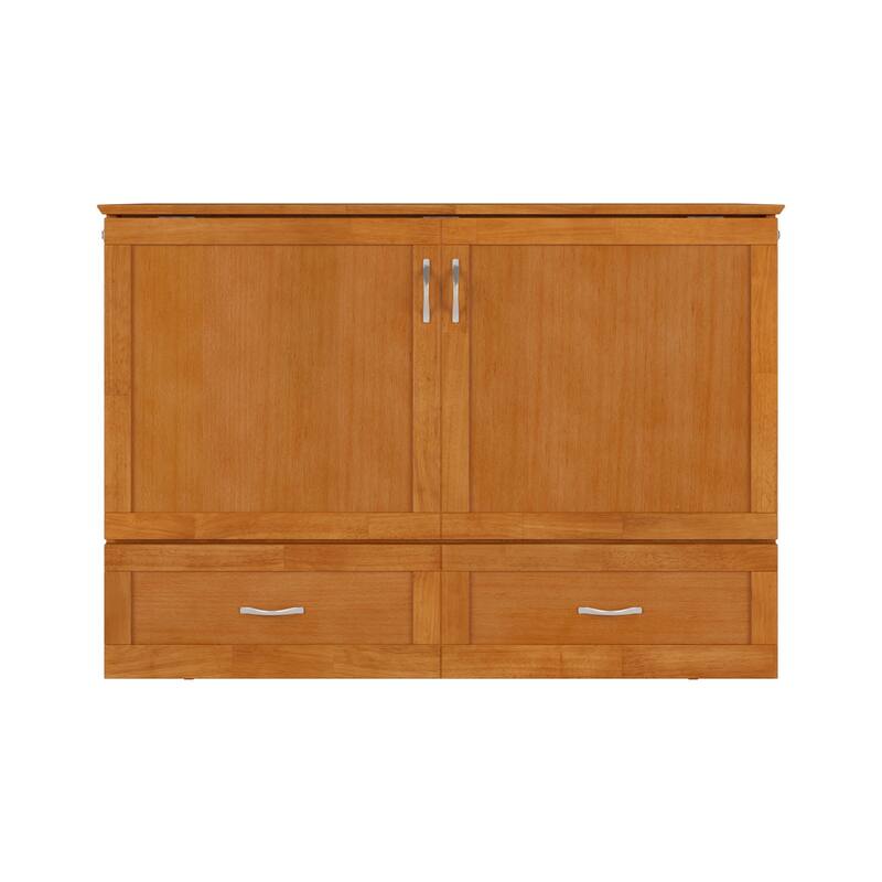 Full Murphy Bed Chest with Mattress & Storage - Light Toffee Finish