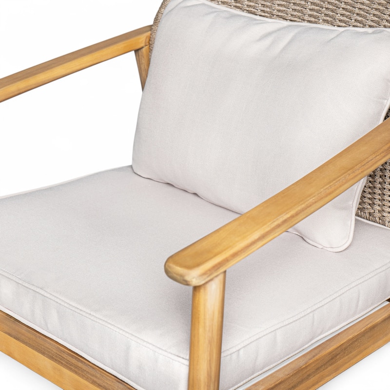 Christopher Knight Home - Camille 2-Piece Outdoor Acacia Wood Patio Club Chair with Woven Rope Backrest & Deep Seating