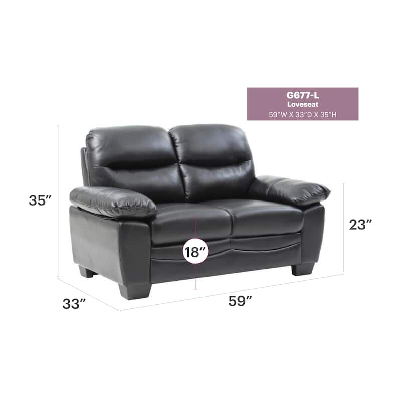 Marta 59 in. W Flared Arm Faux Leather Straight Sofa - 33"L x 59"W x 35"H